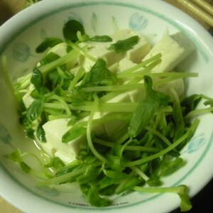 キャベツときゅうりと豆苗と豆腐のマヨ醤油サラダ♪